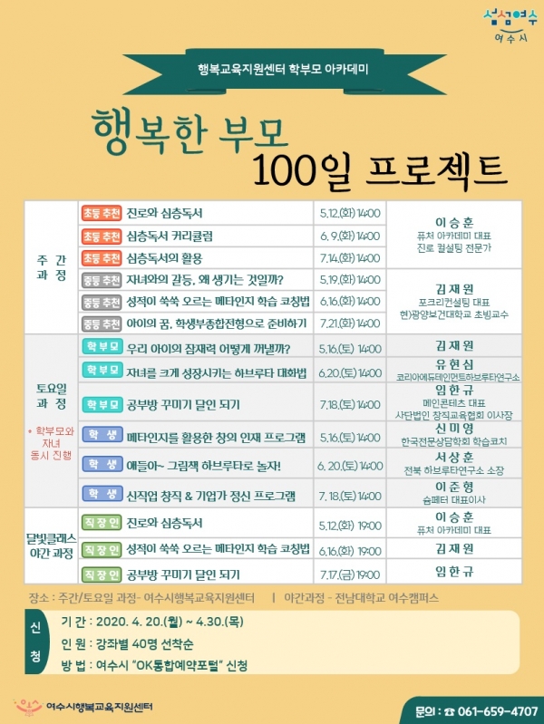 ▲ ‘행복한 부모, 100일 프로젝트’ 수강생 모집 홍보문
